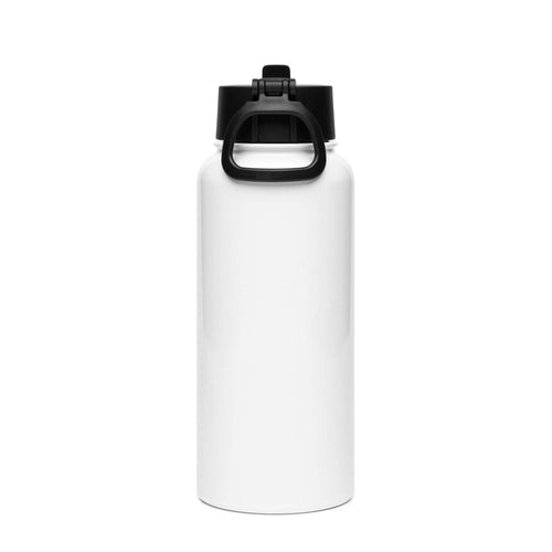 Stainless steel water bottle with a straw lid and rotating handle