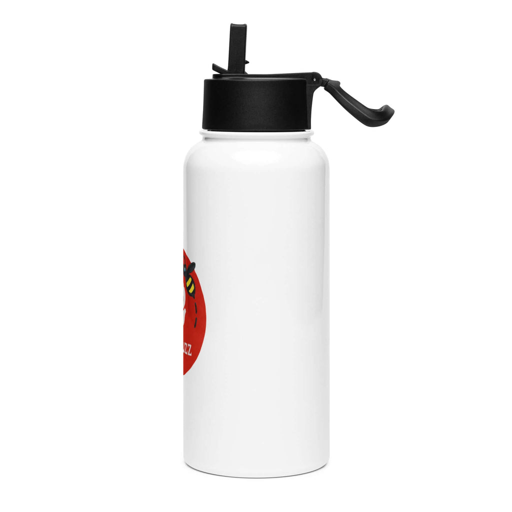 Stainless steel water bottle with a straw lid side view